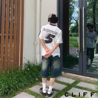 CLIFF -COD✅เสื้อยืดผู้ชาย คอวีแขนสั้น รุ่น raglan ลายทาง พิมพ์ลายแฟชั่น ยอดนิยม แมทช์ลุคง่าย แบบหลวม