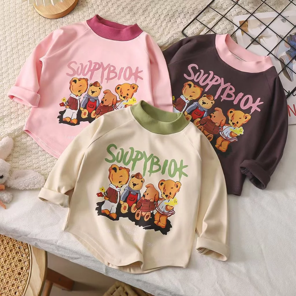 Babyonline(Y515)L3-4 (ส่งด่วน1วัน)เสื้อแขนยาวกันหนาวสำหรับเด็กสกรีนลายหมีน่ารัก ผ้าสำลี นิ่ม