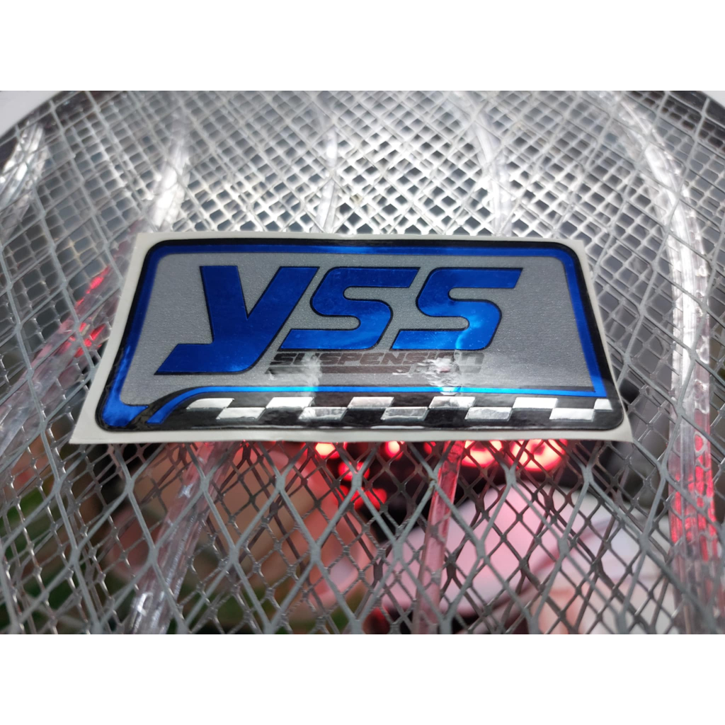 สติกเกอร์ YSS สะท้อนแสงน้ำเงิน โครเมี่ยมเงา ยาว 8 CM.