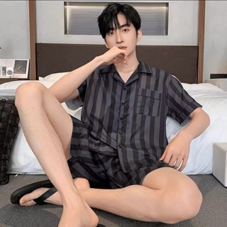 3333-1 E ชุดนอนบุรุษลวดลายน่ารักๆแขนสั้นติดกระดุมด้านหน้า ชุ…