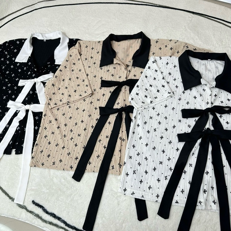 Goodly double bow เสื้อลายโบว์น่ารัก สาวอวบ หน้าผ้า 48“-60” Clothing