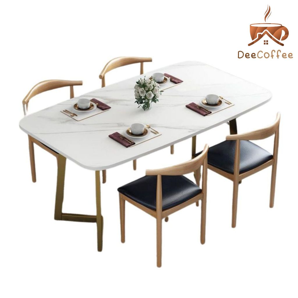 ชุดโต๊ะกินข้าวพร้อมเก้าอี้ 4ที่นั่ง ลายหินอ่อน Table Set Dee Coffee