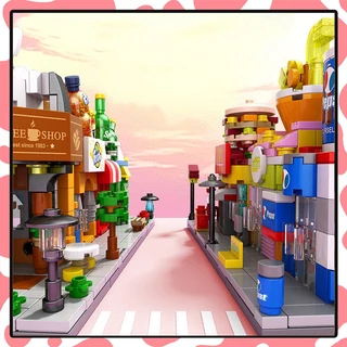 ของเล่นบล็อกตัวต่อ รูปเมือง ขนาดเล็ก สไตล์สตรีท ตัวต่อ ร้านค้า Block streetview