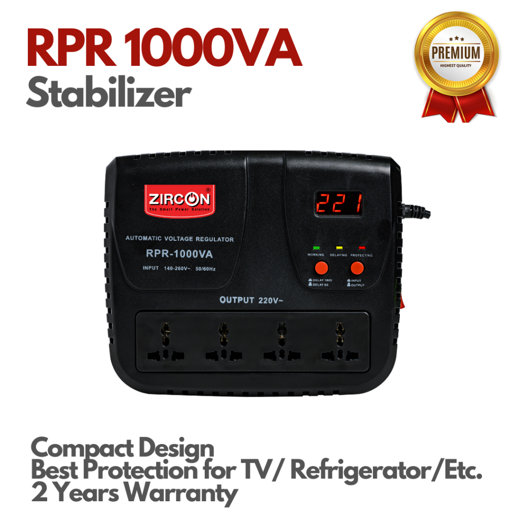 New STABILIZER: RPR 1000VA เครื่องปรับแรงดันไฟ เหมาะกับทีวี ตู้เย็น และอื่นๆ (ไม่สำรองไฟเมื่อไฟดับ) ประกัน 2 ปี