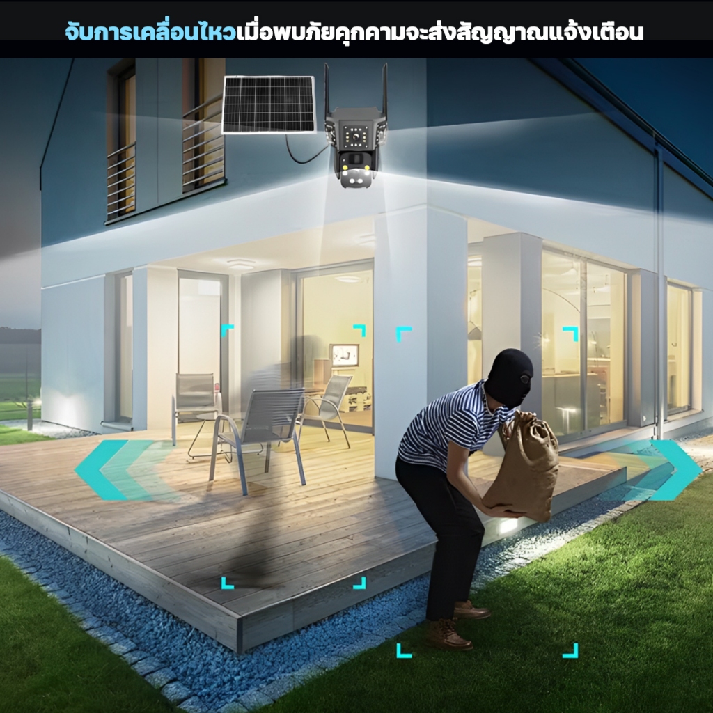HOME-MALL กล้องวงจรปิดใส่ซิม 2 เลนส์ โซล่าเซลล์ ไม่ง้อ WIFI มองเห็นในที่มืด พร้อมส่งสัญญาณแจ้งเตือน
