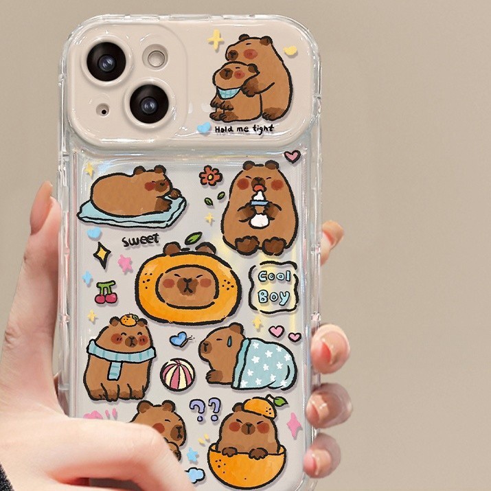 สำหรับ iPhone 11 15 14 13 12 Pro MAX 7 8 14 Plus XS MAX สีขาว สองสาม ลูกหมี ป้องกันการตกกันกระแทกและ เคสโทรศัพท์มือถือ