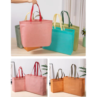 พร้อมส่ง ถุงช้อปปิ้งแบบพกพา สีทูโทน T205 ถุงผ้าไม่ทอพับได้ ถุงผ้าสปันบอนด์ ลดโลกร้อน หนา 70 แกรม