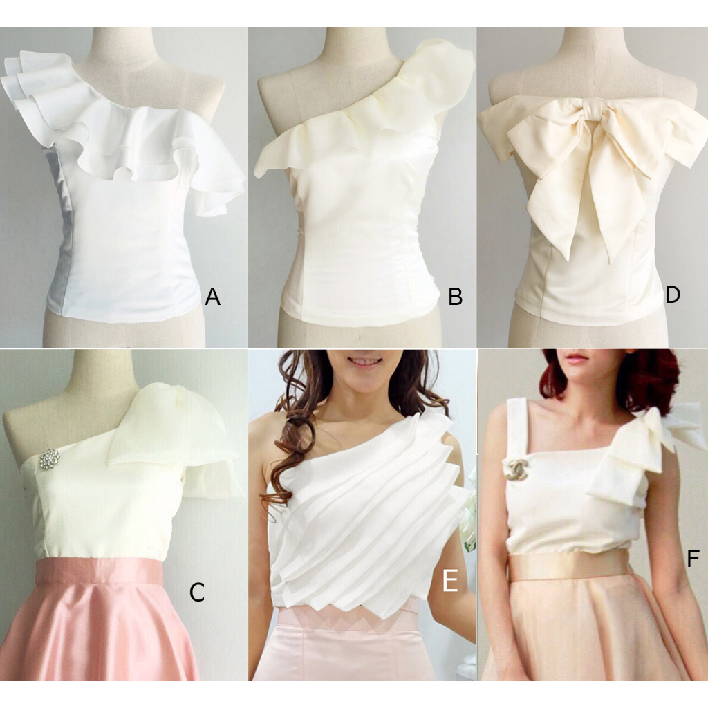 เสื้อใส่ออกงาน ทรงไหล่เฉียง,ระบาย,เปิดไหล่ สีขาว/ครีม/โอรส/ชมพู/ทอง