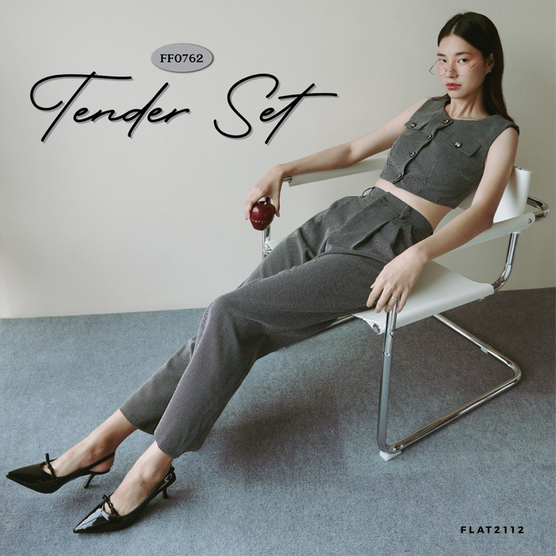 FLAT2112 FF0762 : TENDER SET ชุดเซ็ทผ้าทวีต แขนกุด กางเกงขายาว ชุดทำงานผู้หญิง