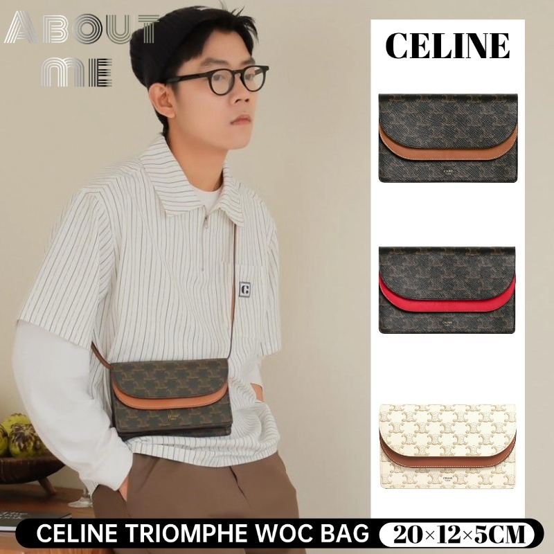 Celine TRIOMPHE WOC BAG💯CELINE Wallet On Strap Bag กระเป๋าสะพายข้างผู้หญิงแบบมีฝาปิด 10D852CG9.04LU