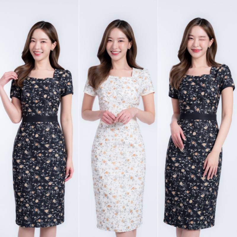 ✅ พร้อมส่ง  S-3XL ✅ CA05 เดรสทำงานคอเหลี่ยม แขนตุ๊กตา
