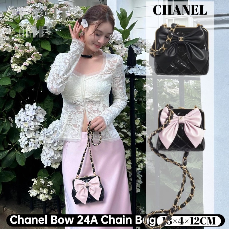 Chanel Bow 24A Chain Bag กระเป๋าใส่เหรียญผู้หญิง Chanel สีชมพู AP4028#