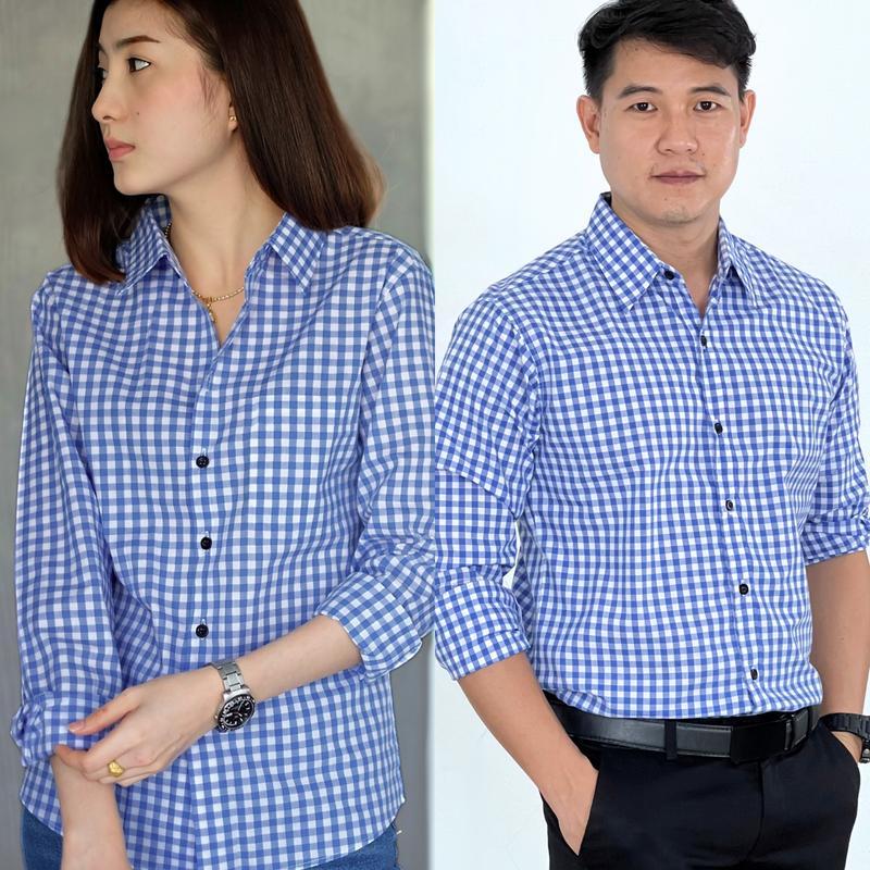 takayay brand เสื้อเชิ๊ต สก๊อตฟ้ากลาง 36-54 นิ้ว เสื้อเชิ้ตสก๊อต ผ้าคอตตอนทวิล ราคา ถูกที่สุด ดีลบีเคเค แกลเลอรีภาพที่ 7