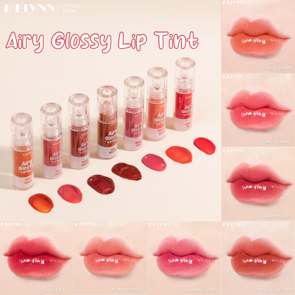 MELYNN มีลีนณ์- Airy Glossy Lip Tint ลิปทิ้นท์ ลิปกลอสลูกกวาด ฉ่ำวาว