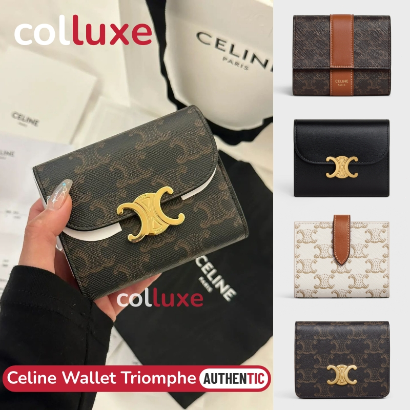 เซลีน👜Celine Women's Bifold & Trifold Wallets กระเป๋าเงิน TRIOMPHE Wallet กระเป๋าสตางค์ ขนาดเล็ก