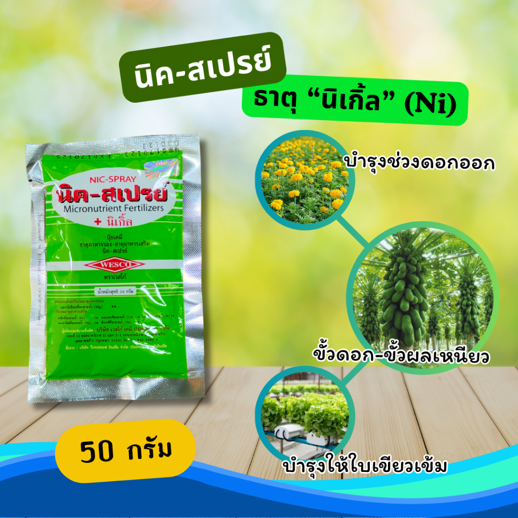 นิค-สเปรย์ Nicspray 50 g. ปุ๋ยเคมี ธาตุอาหารรอง-ธาตุอาหารเสริม แก้ใบเหลือง ใบร่วง ป้องกันดอกร่วง