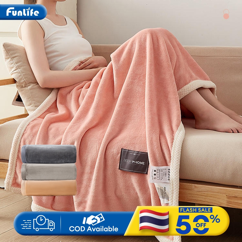 FLM ผ้าห่ม ผ้าห่มนาโนสีพื้น 6 ฟุต ขนห่านเทียมพรีเมี่ยม พกติดรถกันหนาวห่มในออฟฟิศ ผ้าห่มรถทัวร์