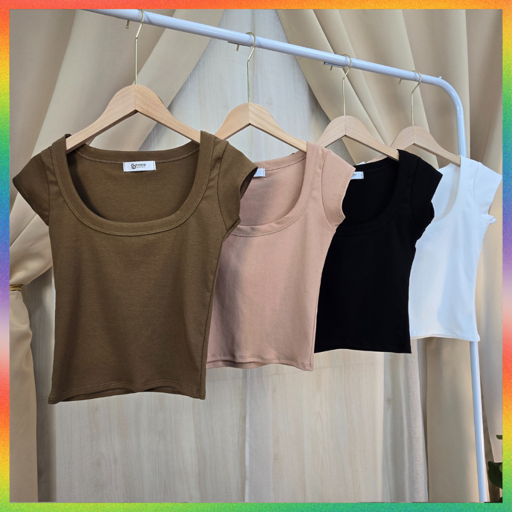🌈MesubShop🌈เสื้อครอปคอกว้าง โชว์เนิน ผ้ายืดยูนิ🌺ทรงแขนเต่อ ใส่แล้วพรางหุ่น เรียบหรูดูแพงสุด  รุ่น น้ำพริก