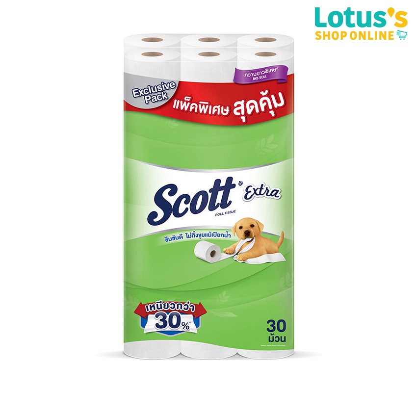 สก็อตต์ เอ็กตร้า กระดาษชำระหนา 2 ชั้น ยาวพิเศษแบบม้วน (แพ็ค 30 ม้วน) SCOTT EXTRA BIG ROLL 30 ROLL