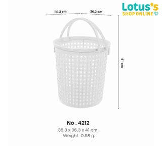 โลตัส ตะกร้ากลมมีหูหิ้วลายหวาย สีขาว LOTUSS LOUNDRY BASKET WITH HANDLE
