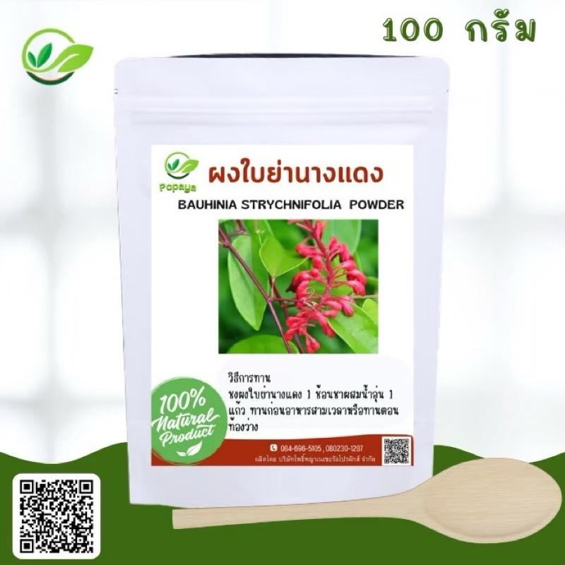 ผงใบย่านางแดง100% พรีเมียม(ฟรีช้อนตวง+ถุงกรองชา) 100g.