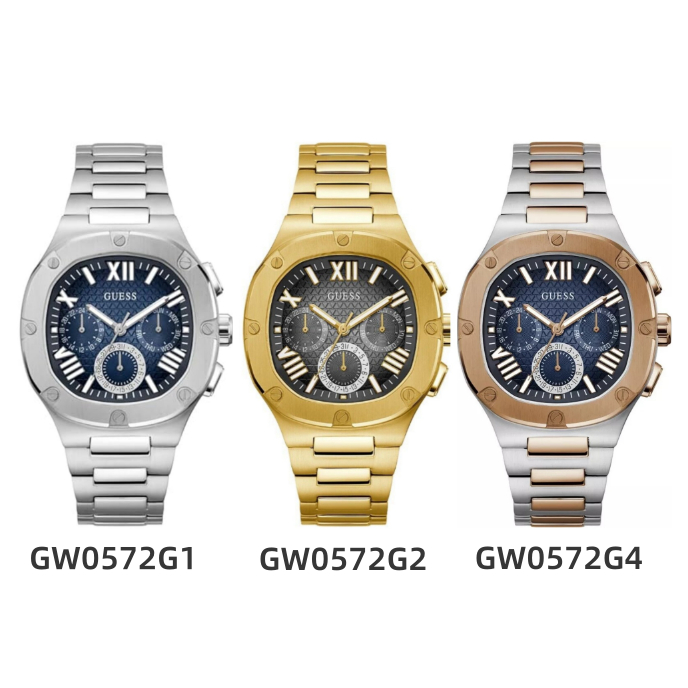 Guess Chronograph Blue Dial Silicone Strap Men Watch GW0571G2 GW0571G1 GW0571G3 42mm GW0572G2  GW0572G1  GW0572G4