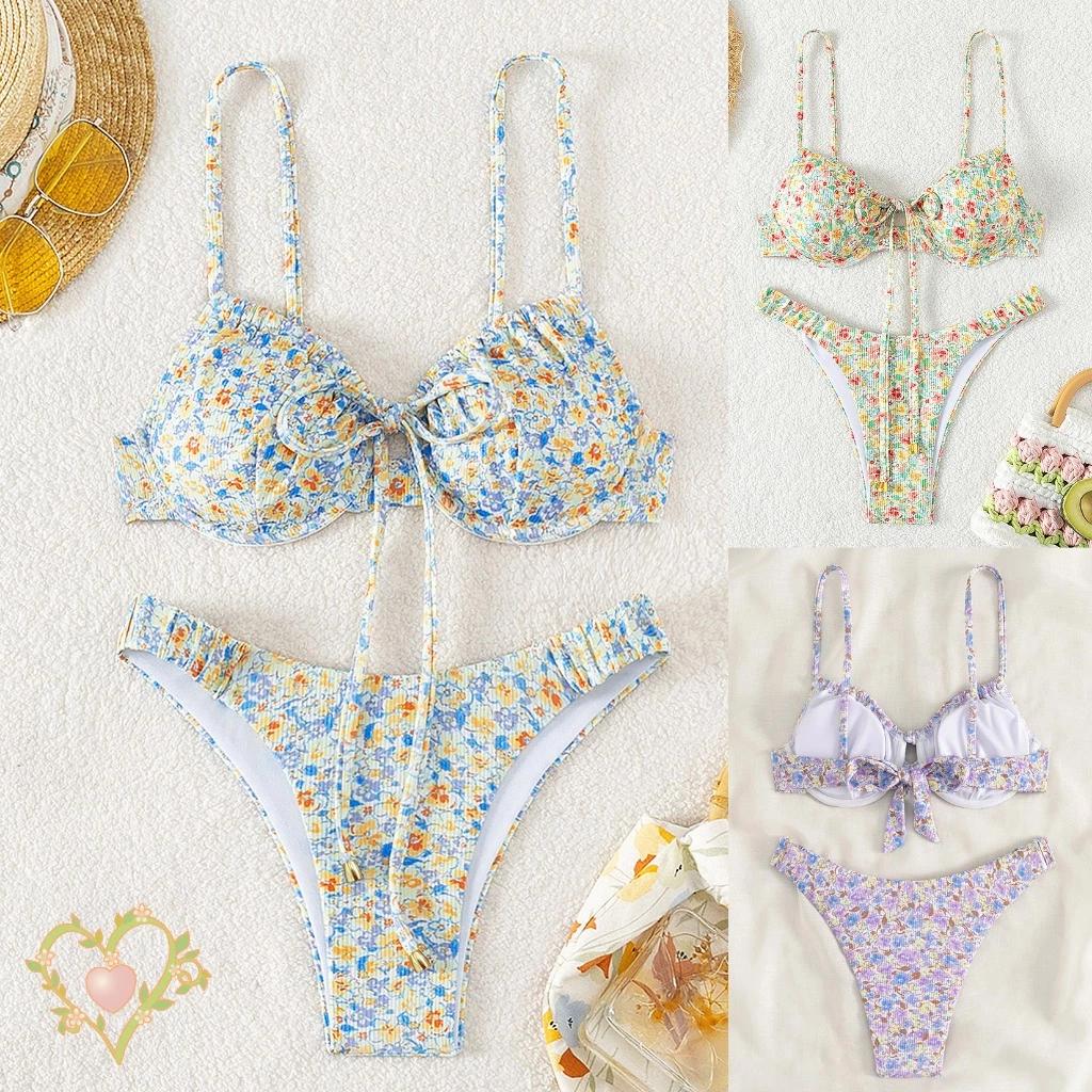 BikiniSexy 👙👙 ชุดว่ายน้ําเซ็กซี่ ชุดว่ายน้ำแฟชั่น ดอกไม้ สายรัดหน้าอก มี โครง เนื้อผ้าดี พร้อมส่งจากไทย