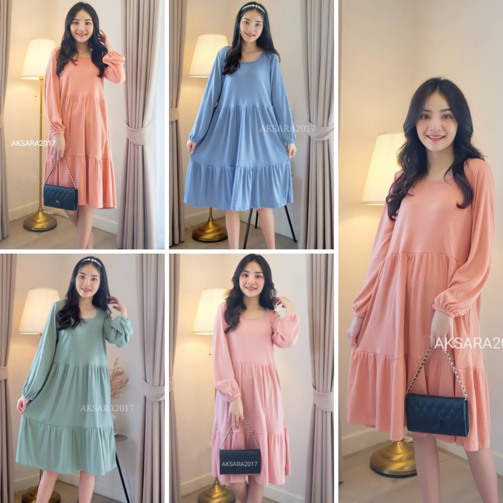 ชุดคลุมท้อง สาวอวบใส่ได้ ผ้าร่องเกาหลีเกรดพรีเมี่ยม คอวีแขนยาว