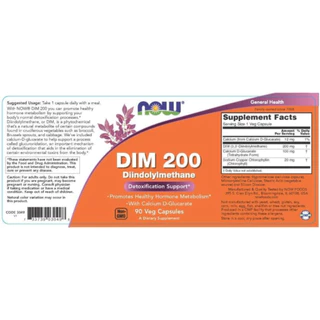 NOW Supplements, DIM 200 (Diindolylmethane) with Calcium D-Glucarate, 90 Veg Capsules (N.3569)