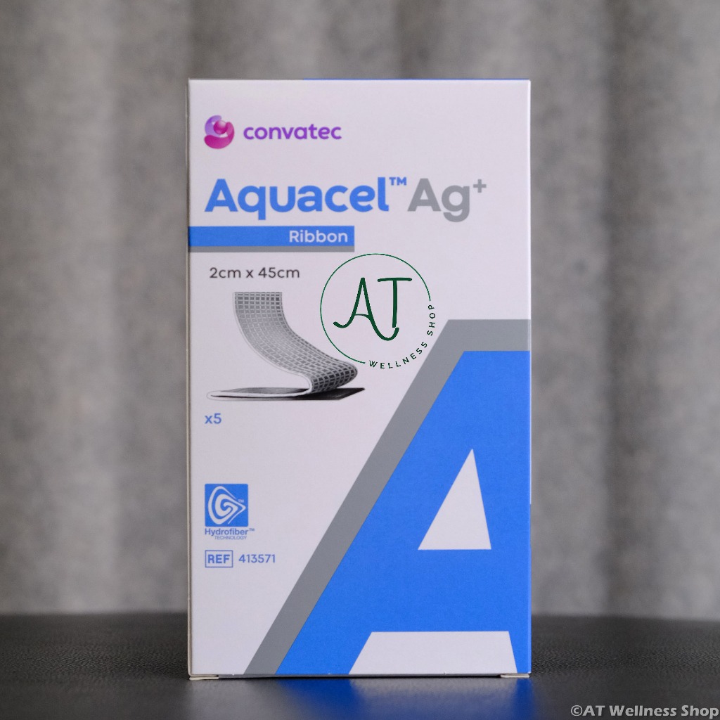 Aquacel Ag+ Ribbon 2x45 cm แผลปิดแผลไฮโดรไฟเบอร์ มีฤทธิ์ฆ่าเชื้อ สำหรับแผลเล็ก (ราคาต่อ 1 แผ่น)(Price per 1 sheet)