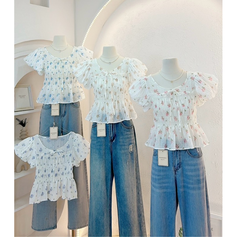 NN551 เสื้อครอบแขนตุ๊กตาผ้าชีฟองลายดอกไม้