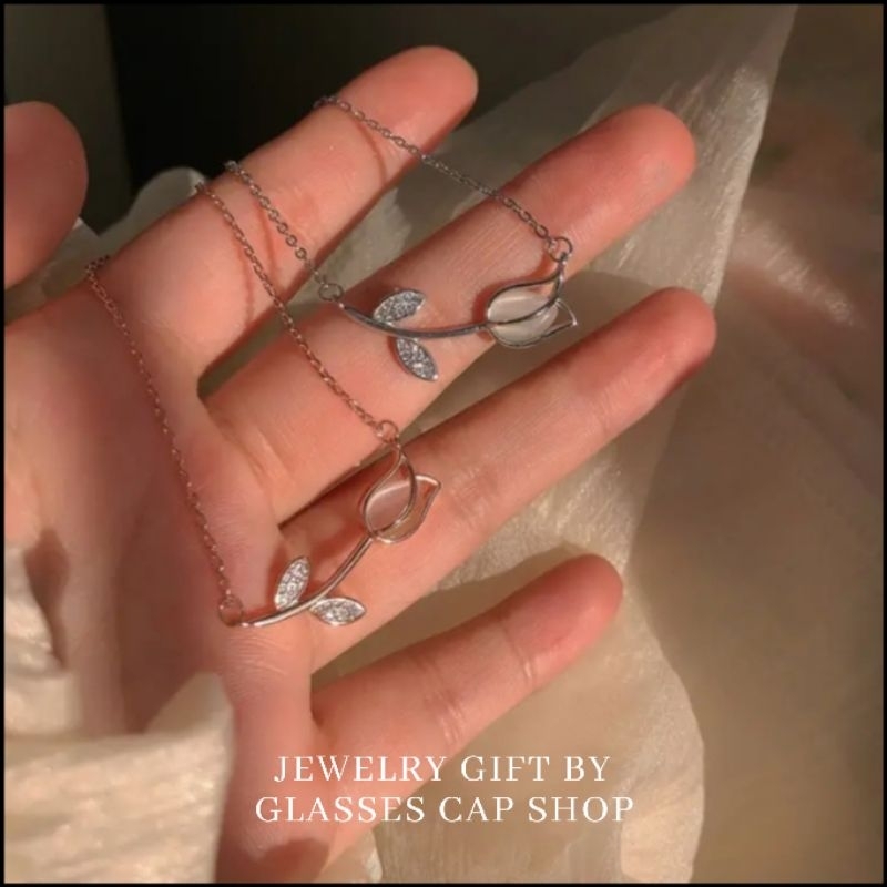 🌷พร้อมส่ง🌷 สร้อยคอแฟชั่น จี้ดอกทิวลิป คริสตัล โซ่สีเงิน สไตล์เกาหลี สำหรับผู้หญิง [ร้านไทย🇹🇭จัดส่งจากกรุงเทพ]