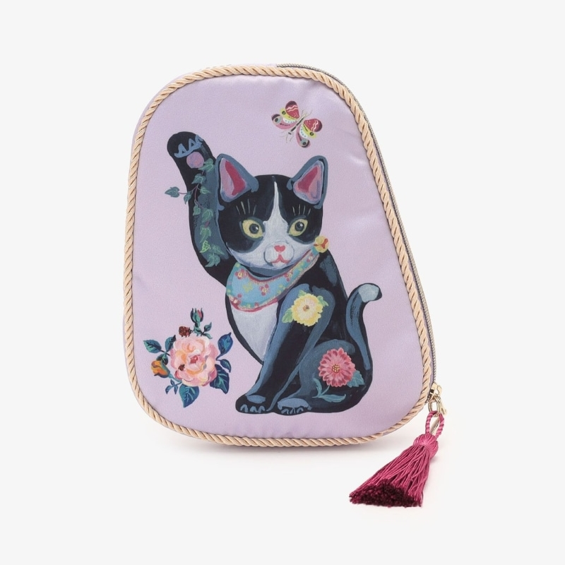 กระเป๋า NATHALIE LÉTÉ x Afternoon Tea LIVING Pouch แบบแมวกวัก Maneki Neko สีม่วง ขนาด 17 x 13.5 x 2 ซม.