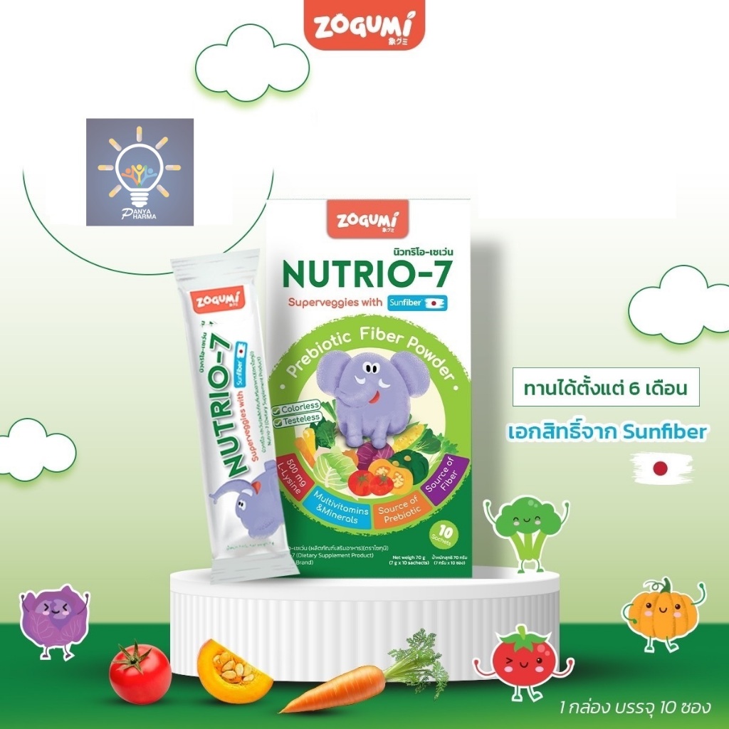 Nutrio-7 พรีไบโอติกส์ ผงผักล่องหน ไฟเบอร์ใยอาหารสำหรับเด็กท้องผูก เสริมภูมิคุ้มกัน ช่วยให้เจริญอาหาร
