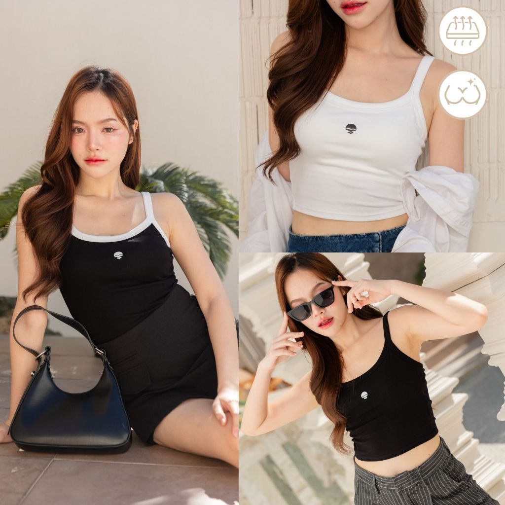 Getsswimwear เสื้อสายเดี่ยวมีบราในตัว ผ้าร่อง มีซัพฟองน้ำ 2in1 มีบราในตัว สําหรับผู้หญิง นิ่มยืดหยุ่นใส่สบายมาก FC534