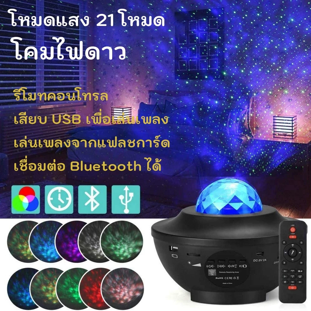 Skyโปรเจคเตอร์,โคมไฟโปรเจคเตอร์พร้อมลำโพงบลูทูธ,โคมไฟตกแต่งห้อง,ไฟติดห้อง,แสงดาวบนท้องฟ้า,ไฟก้อนเมฆ
