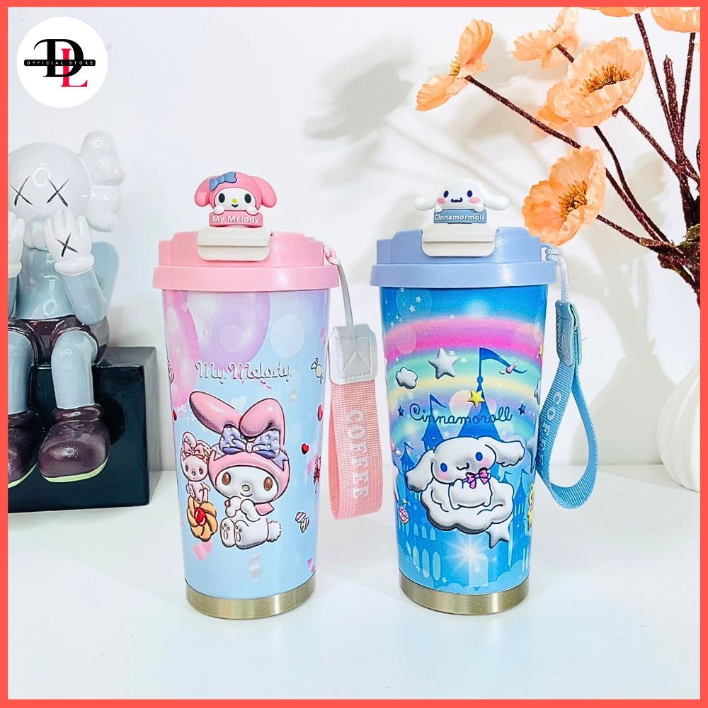 แก้วกาแฟ แก้วเก็บความเย็น/ร้อน ลายการ์ตูน น่ารัก สแตนเลส304 พร้อมสายหิ้ว ความจุ 600 ml. KT-600(V2)