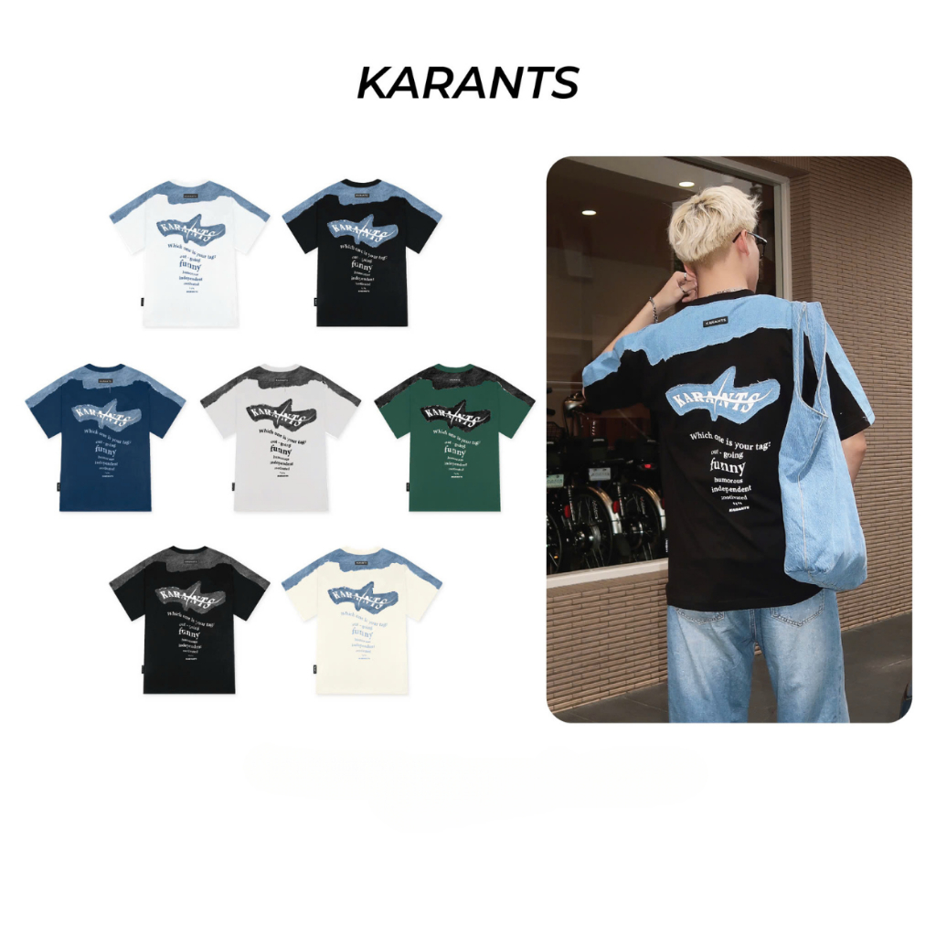 Karants แบรนด์ระดับนานาชาติอินเทรนด์ เสื้อยืดคลุมด้วยผ้าเดนิมดวงดาว Form Oversize cotton 260gsm - KR96