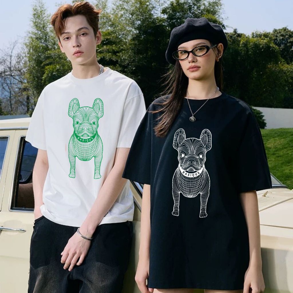 TeeTwoOne สไตล์เกาหลีเสื้อยืดโอเวอร์ไซส์ "DOG BASIQUE" COTTON 100% ไม่ต้องรีด unisex จัดส่งจากประเทศไทย S-4XL