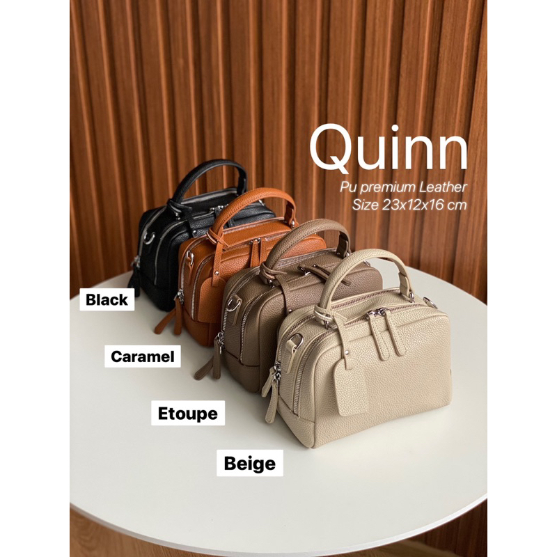 Quinn Pu premium size 23x12x16 cm ตอบโจทย์การใช้งาน เป็น Everyday Bag จุของได้เยอะ มี 2 ซิป 2 สายถือสวย สะพายก็เริ่ด