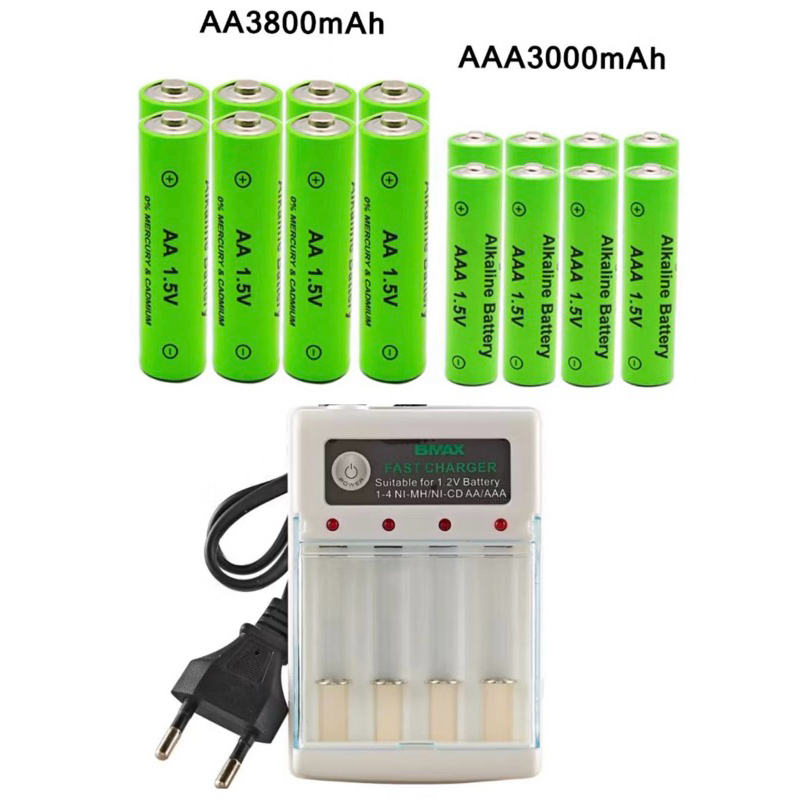 Battery Charger Batteryแบตเตอรี่ 1.5V AA 3800mAh/AAA 3000mAh มีคุณภาพสูง ชาร์จได้5000ครั้ง
