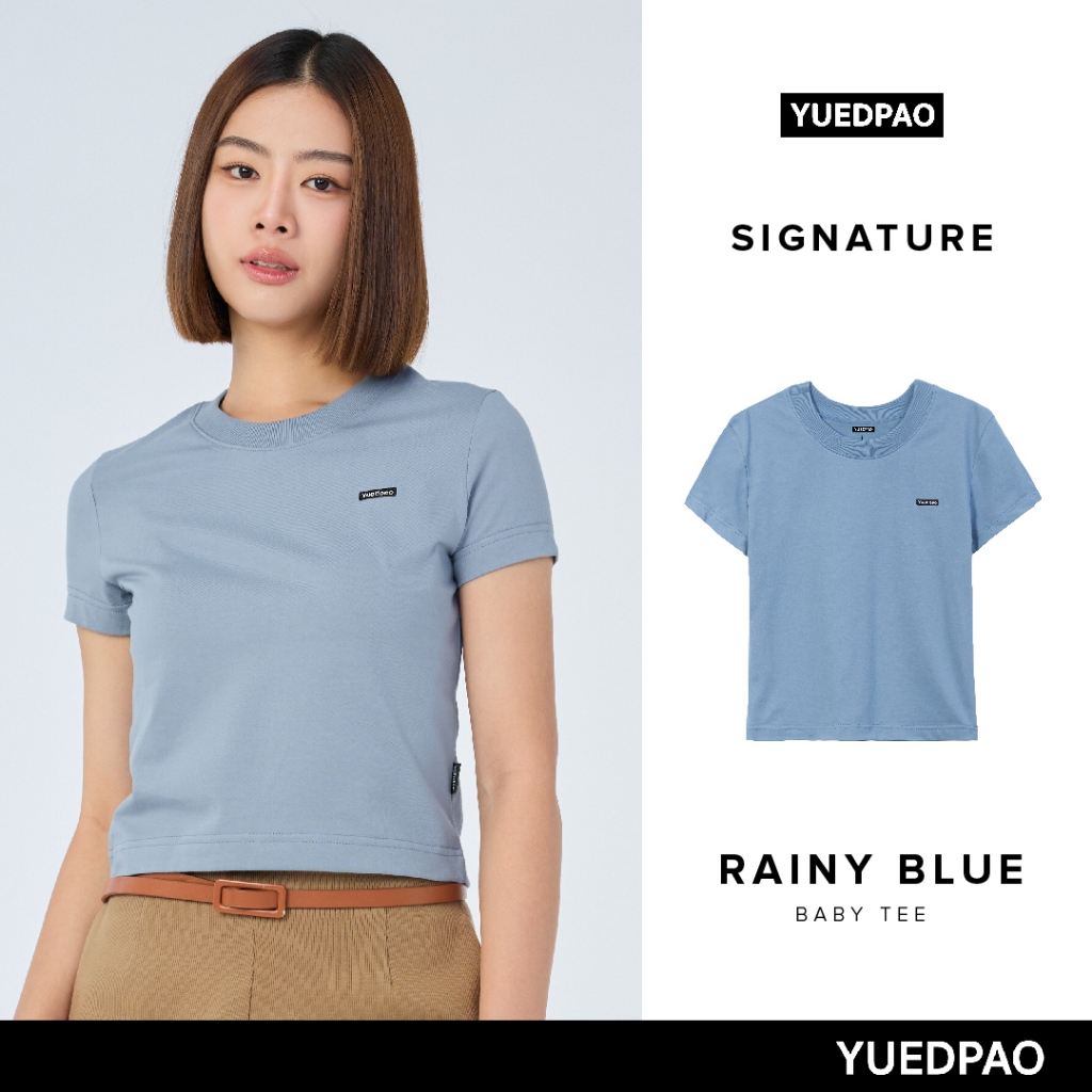 Yuedpao Signature Baby Tee Summer ผ้าหนาทรงสวย ยับยากรีดง่าย เสื้อยืดเปล่า สี Rainy Blue