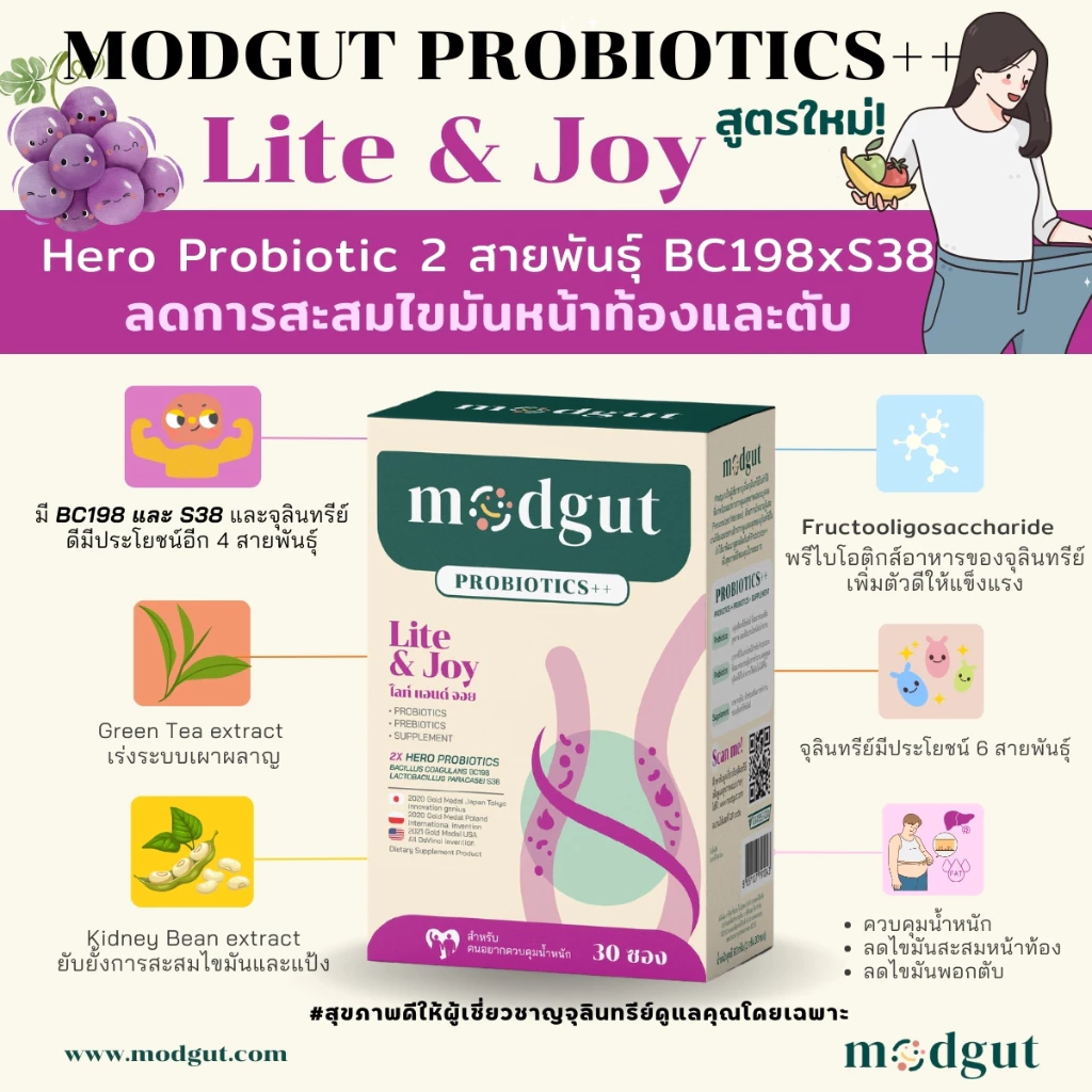 Modgut probioticsชนิดผง30ซอง ส้มเพิ่มภูมิคุ้มกัน/ฟ้าช่วยนอน/ม่วงควบคุมน้ำหนัก/ชมพูปรับลำไส้exp12/9/27คละสูตรทักchat thumbnail 6