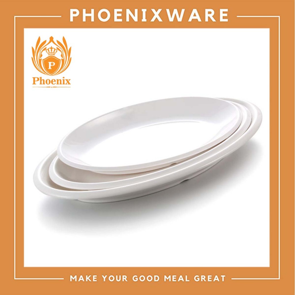 จานเปลวงรีลึก 14 นิ้ว, 16 นิ้ว, 18 นิ้ว เมลามีน สีขาว Phoenix 15114 15116 15118