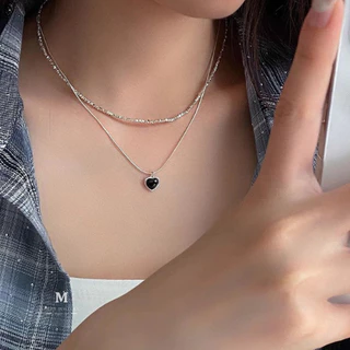 MEET💕ร่ำรวย ก้าวหน้า สร้อยคอเงินแท้ Black Onyx จี้สร้อยคอเงินแท้ ของขวัญให้แฟน ไม่ลอกไม่ดำ