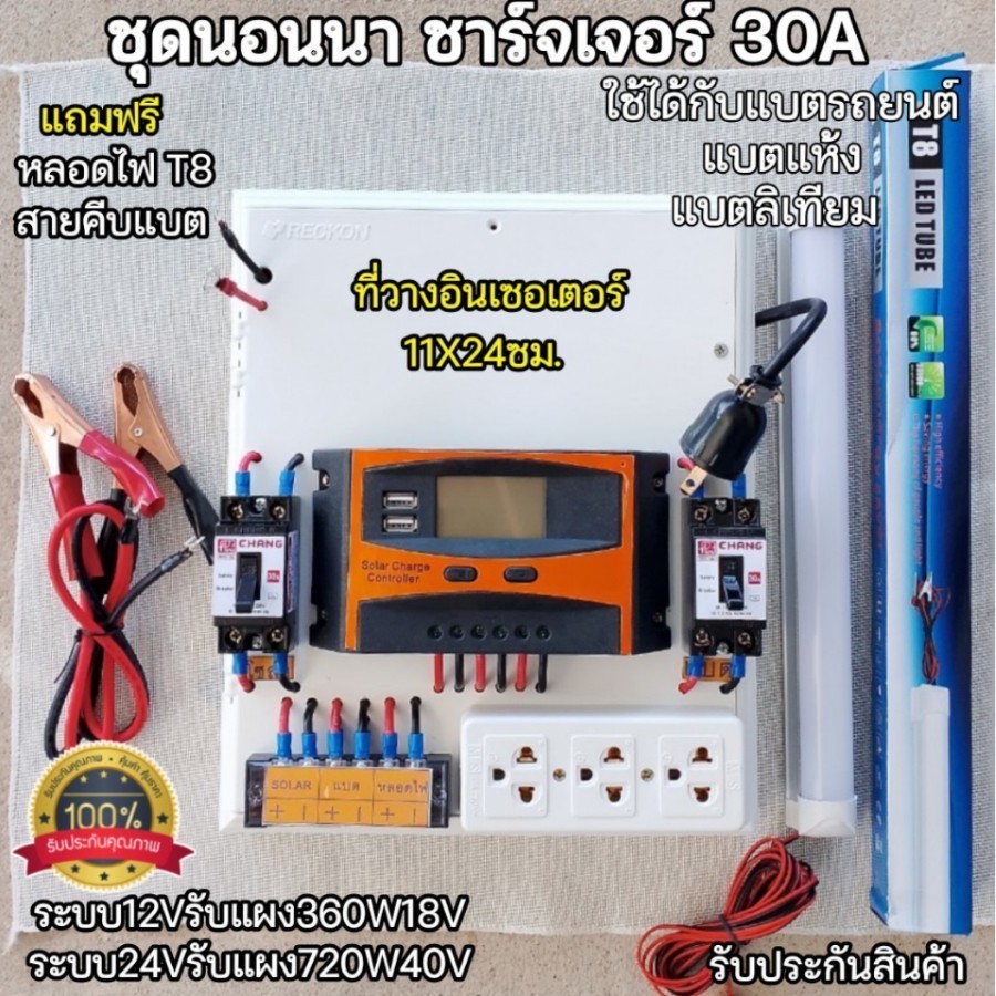 ชุดนอนนา โซล่าเซลล์ สำหรับวางอินเวอเตอร์ ที่วาง11x24ซม. รับแผงใหญ่ได้700W แถมฟรีหลอด LED ปากคีบ