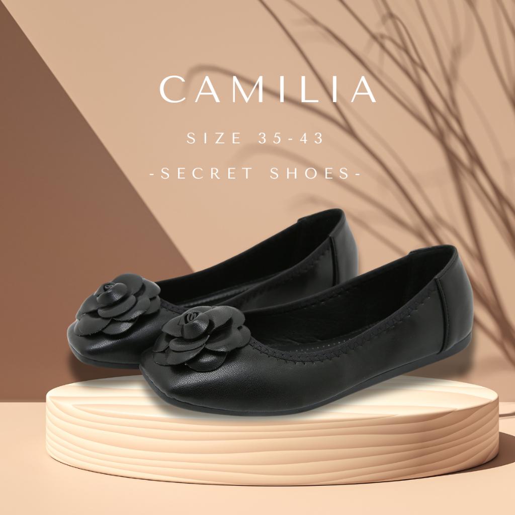 Camilia รองเท้าคัชชู หน้าดอกไม้  ใส่สบาย ซับพอร์ตเท้า ใส่ตรงไซส์ เท้าอวบเพิ่ม 1 ไซส์