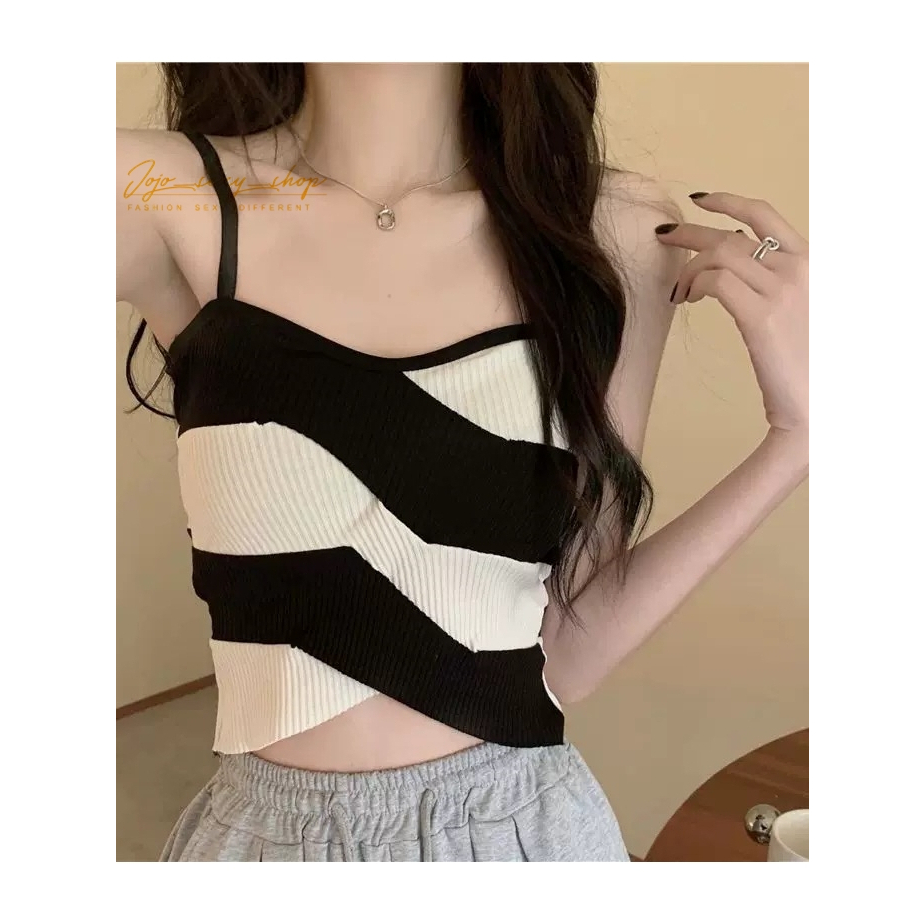 เสื้อไหมพรม แฟชั่น สายเดี่ยว ออกแบบคู่สี สำหรับผู้หญิง. LMBGZPSDD
