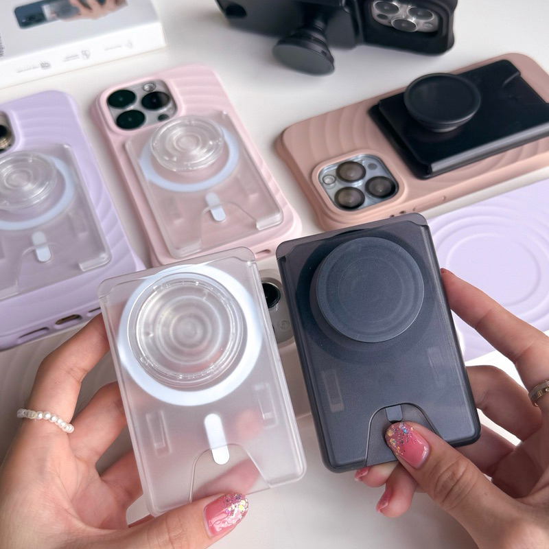 พร้อมส่ง✨ F2S184 Hard Wallet Card Holder กระเป๋าใส่บัตรเกรดแม่เหล็กแรงสูง🧲 งานแข็งใสขุ่น ที่ตั้งมือถือ ใส่บัตรได้ ขาตั้ง