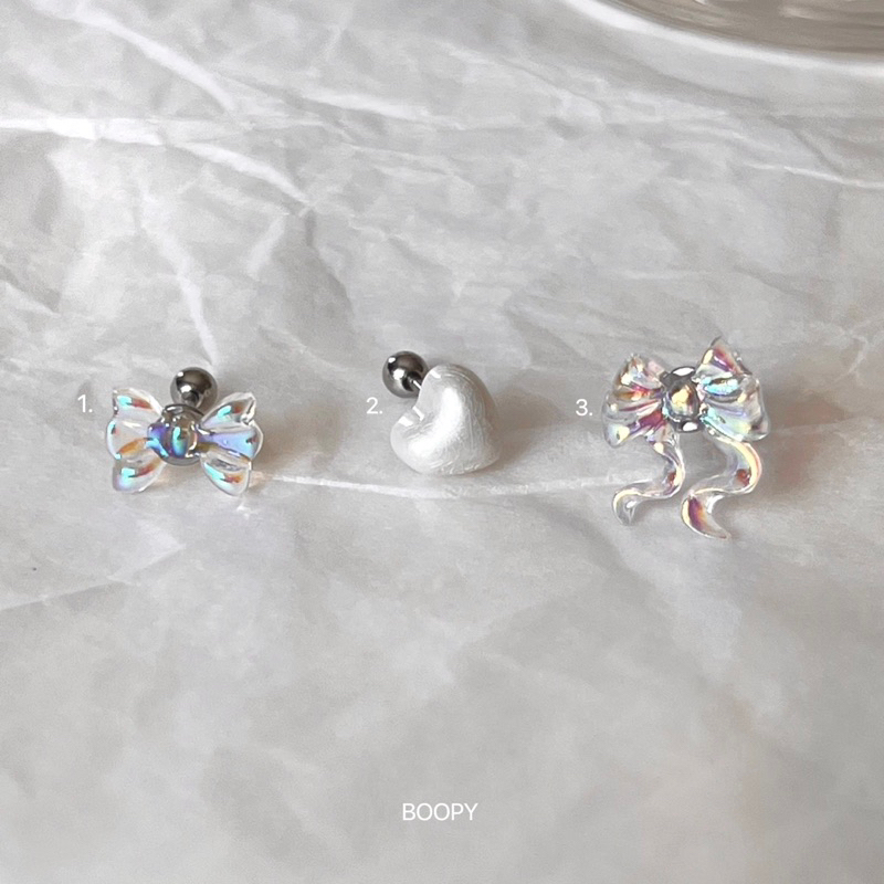 จิวรูปโบว์ จิวมุก Billie,Pearl heart,Mardi piercing [stainless steel]
